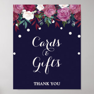 Marsala & Burgundy Floral on Navy Cards & Gifts Poster