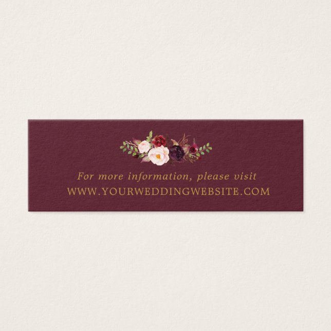 Marsala Burgundy Gold Floral Wedding Website Cards (Front)