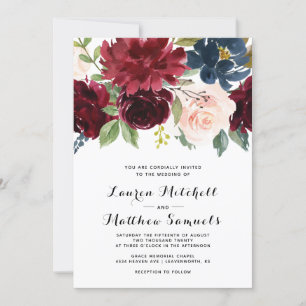 Marsala Burgundy Navy Wedding Invitation