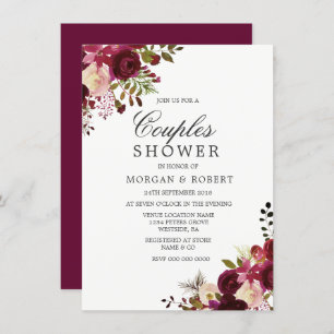 Marsala Burgundy Red Floral Couples Shower Invite