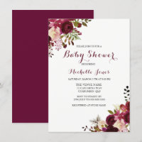 Marsala Burgundy Red Floral Spring Baby Shower