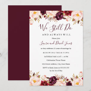 Marsala Burgundy Red Watercolor Vow Renewal Invitation