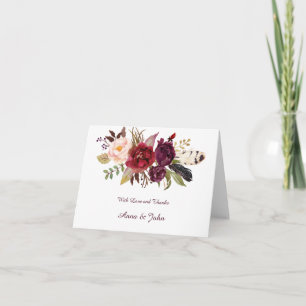 Marsala, Burgundy, Red, White Roses Boho Thank You Card
