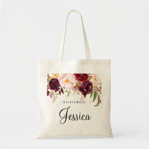 Marsala Burgundy Rustic Floral Bridesmaid Tote Bag