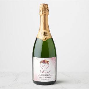 Marsala Burgundy Watercolor Elegant Leaves Wedding Sparkling Wine Label