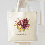 Marsala Burgundy Watercolor Floral Personalized Tote Bag<br><div class="desc">Beautiful personalized handmade watercolor purple and maroon flower arrangement tote bag with your custom handwritten calligraphy name.</div>