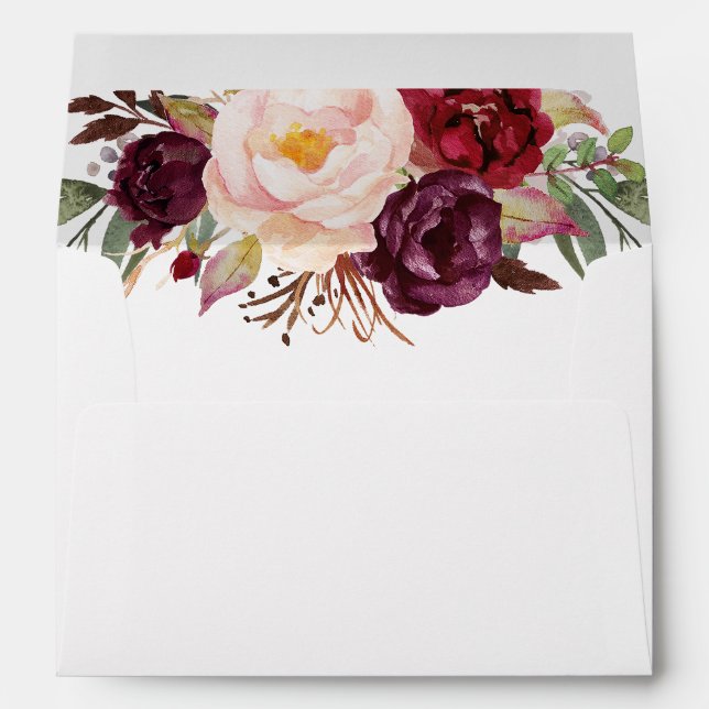 Marsala Burgundy Watercolor Flowers Bouquet Envelopes (Back (Bottom))