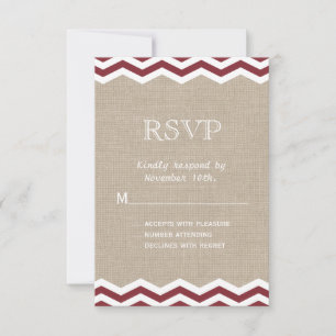 Marsala Chevrons on Burlap RSVP Card