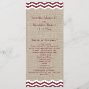 Marsala Chevrons on Burlap Wedding Program Programme