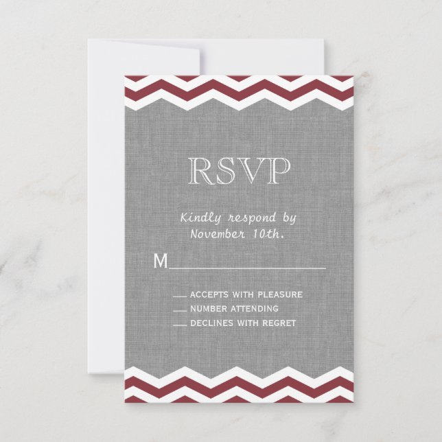 Marsala Chevrons on Grey RSVP Card (Front)