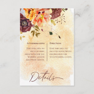 Marsala Clay & Yellow Bouquet Details Wedding Enclosure Card