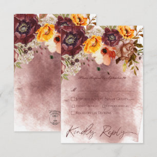 Marsala Clay & Yellow Bouquet Wedding RSVP Card
