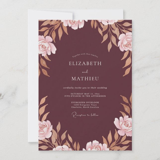 Marsala Copper Petal Wedding Invitation (Front)