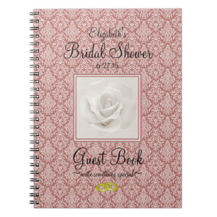 Marsala Damask and Rose Bridal Shower Guest Book -