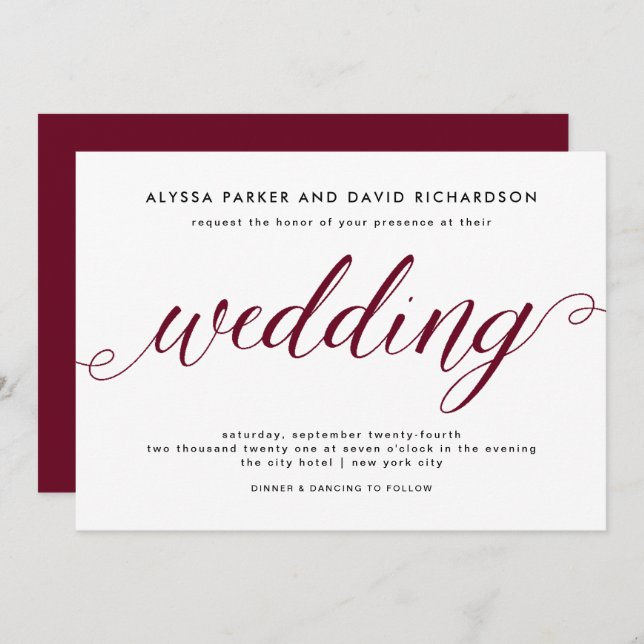 Marsala | Elegant Script Wedding Invitation (Front/Back)