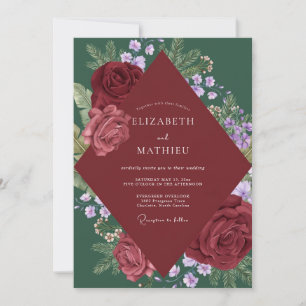 Marsala Emerald Foliage Eucalyptus Wedding Invitation