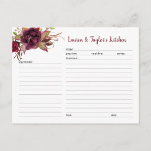Marsala floral bridal shower recipe cards