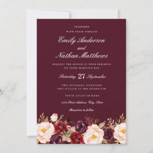 Marsala Floral Burgundy Wedding Invitation