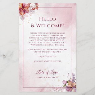 Marsala Floral Elegant Wedding Welcome Itinerary