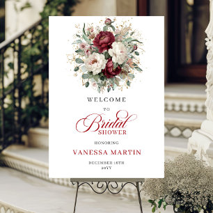 Marsala Floral Eucalyptus Bridal Shower Welcome Poster