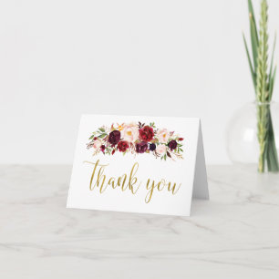 Marsala Floral Gold Autumn Wedding Thank You Card