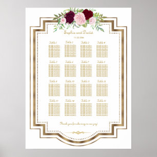 Marsala Floral Gold Wedding Seating Chart