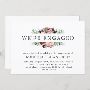 marsala floral heart wreath engagement invitation