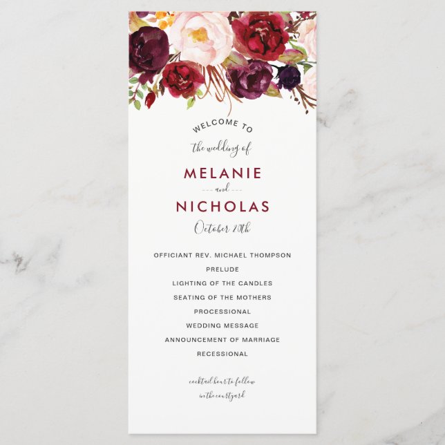 Marsala Floral Wedding Program,  4163 Programme (Front)