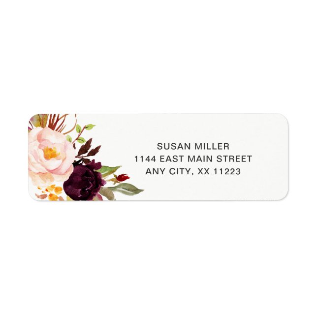Marsala Floral wedding return address 4163 (Front)