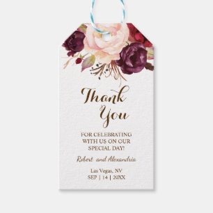 Marsala Flower Thank You for Coming Wedding Favour Gift Tags