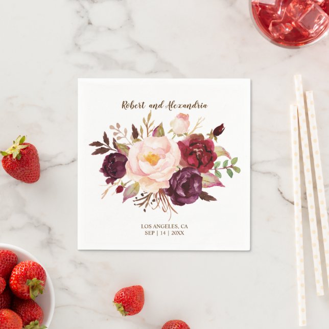 Marsala Flowers Bridal Shower Wedding Reception  N Napkin (Insitu)