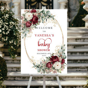 Marsala Flowers Eucalyptus Baby Shower Welcome Poster