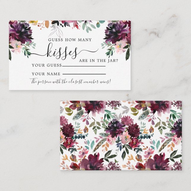 Marsala Flowers How Many Kisses Shower Game card (Front/Back)