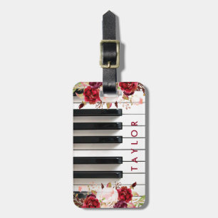 marsala flowers piano design luggage tag