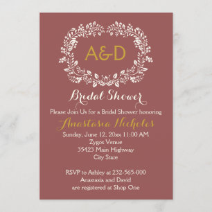 Marsala foliage wreath wedding bridal shower invitation