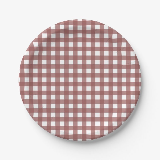 Marsala Gingham Pattern Paper Plate (Front)