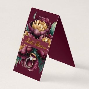 Marsala Gold Peony Wedding Rings Table Number