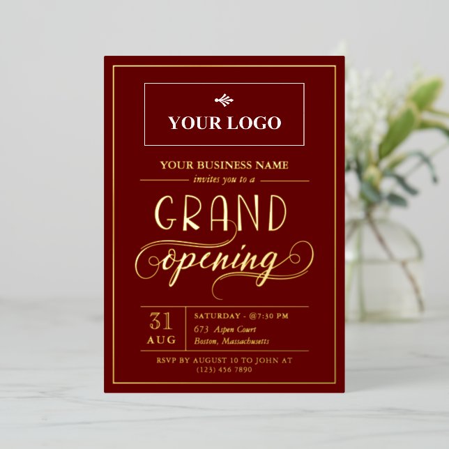 Marsala & Gold Wide Logo Grand Opening (Standing Front)