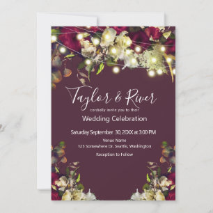 Marsala & Ivory Watercolor Roses Wedding Invitation