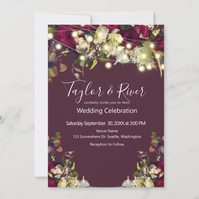 Marsala & Ivory Watercolor Roses Wedding Invitation (Front)