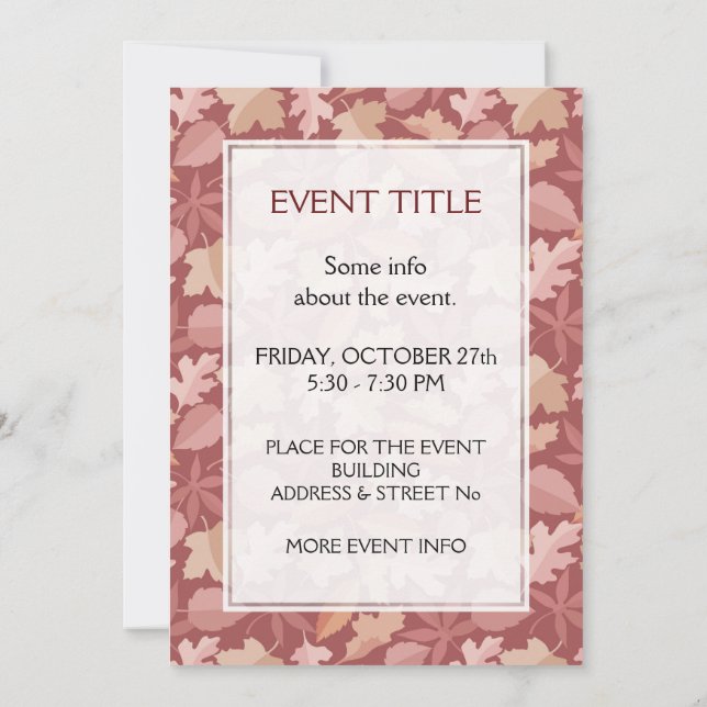 Marsala leaves pattern invitation (Back)