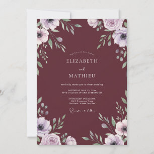 Marsala Lilac Leafy Wedding Invitation