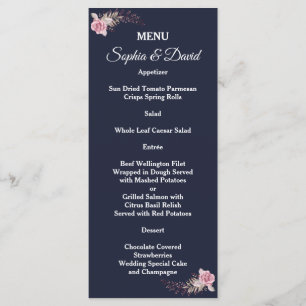 Marsala Maroon Floral Navy Blue Wedding Menu