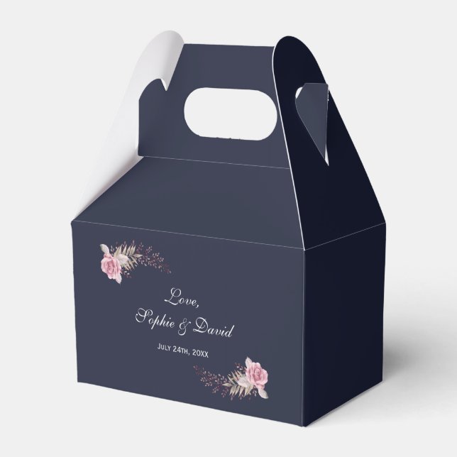 Marsala Maroon Navy Floral Watercolor Wedding Favour Box (Front Side)