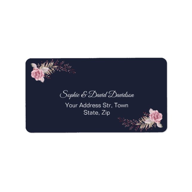 Marsala Maroon Navy Floral Watercolor Wedding Label (Front)