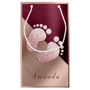 Marsala Name Baby Feet Rose Gold Baby Shower Pink Small Gift Bag