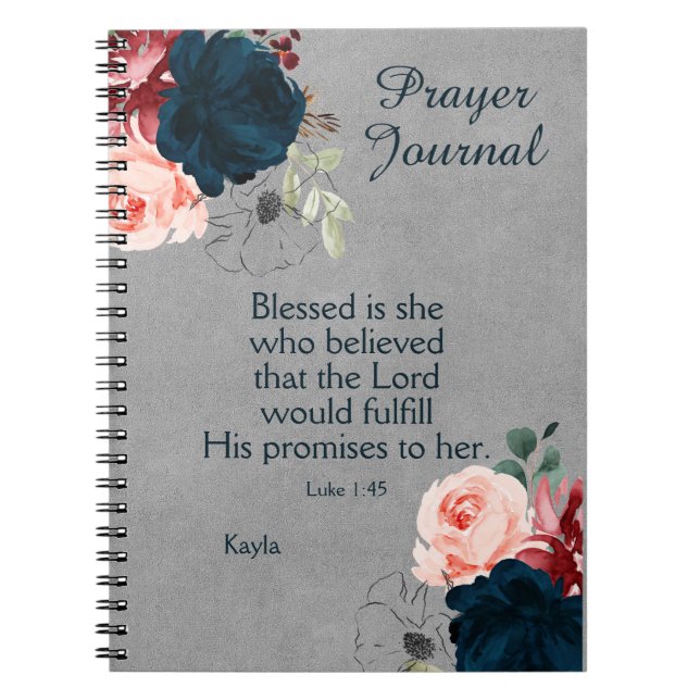 Marsala Navy Blue Floral Name Prayer Journal (Front)