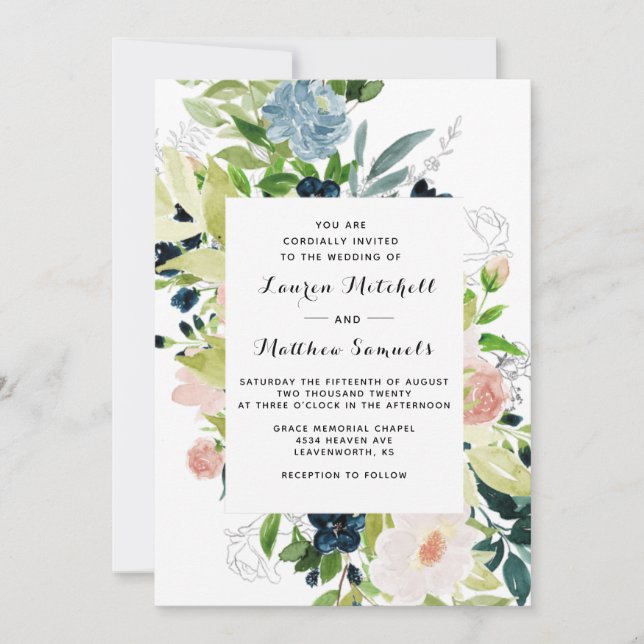 Marsala Navy Blush Wedding Invitation (Front)