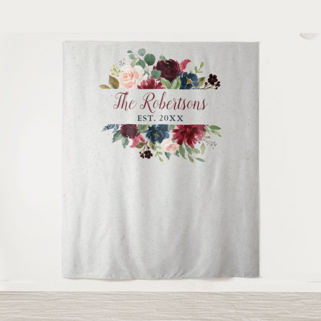 Marsala & Navy Floral Bridal Shower Wedding Custom Tapestry (Front)