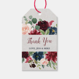 Marsala & Navy Floral Personalised Thank You Gift Tags